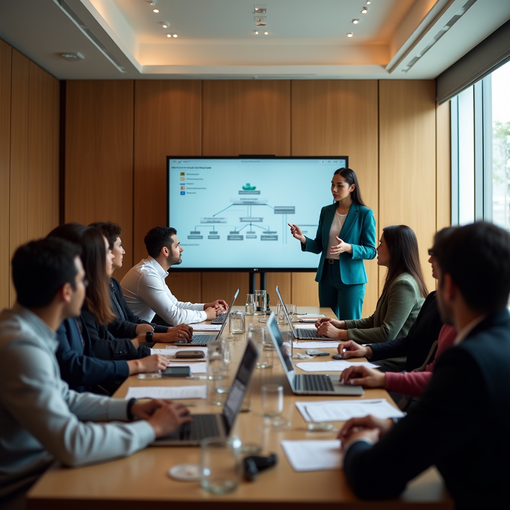 Equipo de profesionales trabajando juntos en una formación de análisis de datos